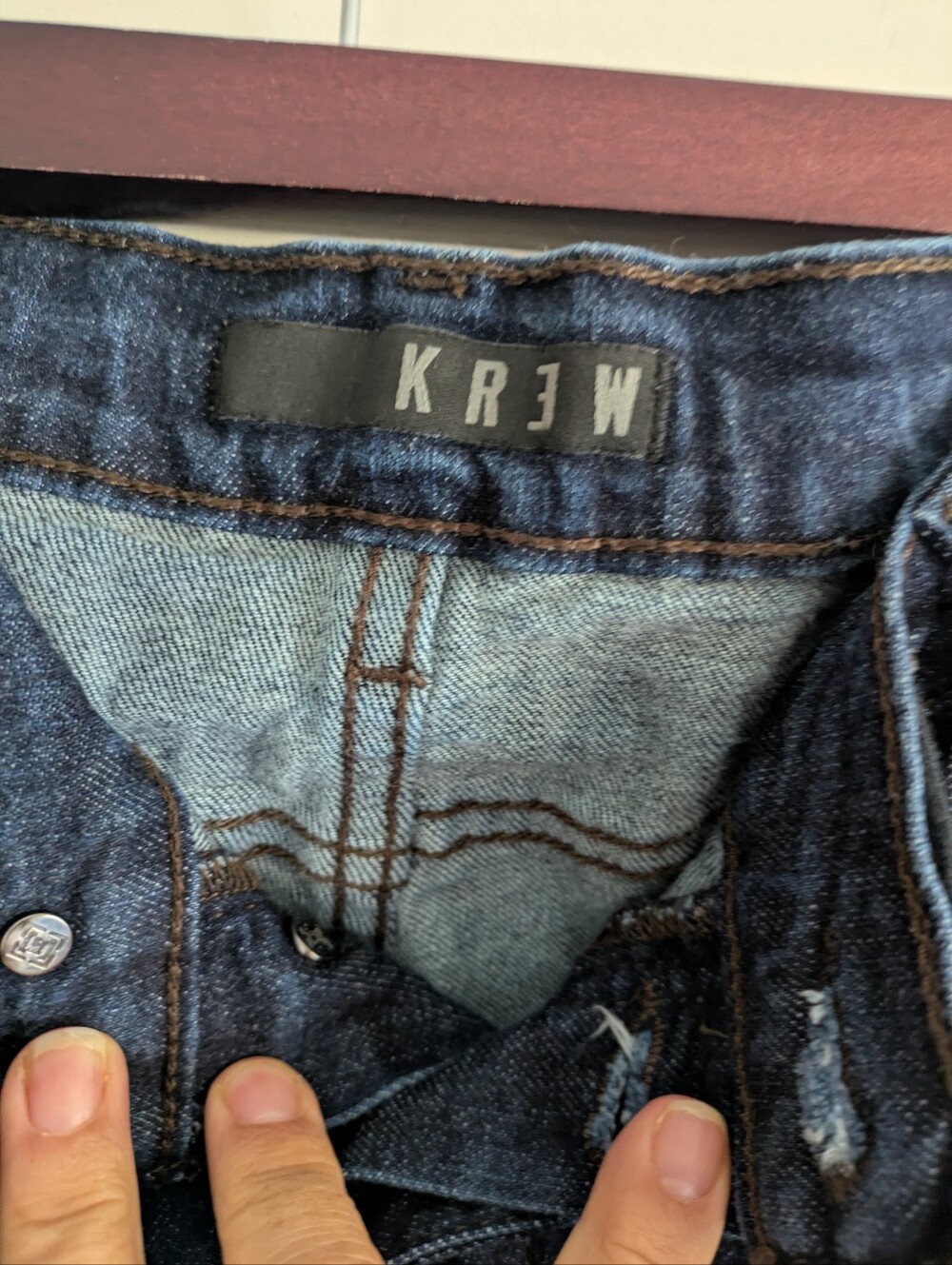 Krew Dark Blue K Slim Straight Leg Denim Jeans w/ Drawstring at Waist- 38X34 - Picture 3 of 10